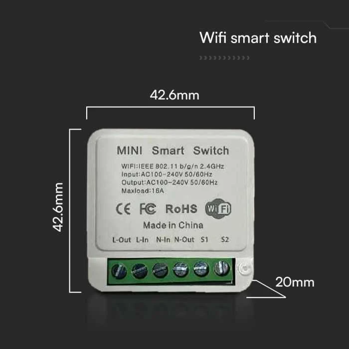 1 kanalo mini Wi-Fi jungiklis, suderinamas su AMAZON ALEXA bei GOOGLE HOME