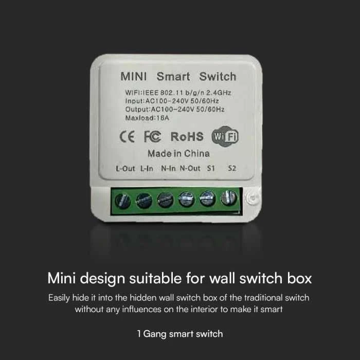 1 kanalo mini Wi-Fi jungiklis, suderinamas su AMAZON ALEXA bei GOOGLE HOME