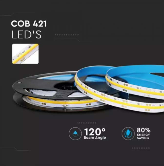 10 W/m LED juosta V-TAC, 6400K, COB, 512 LED/m, 5 metrų ritė