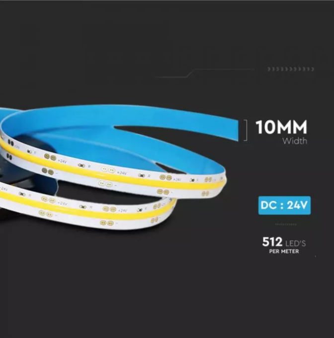 10 W/m LED juosta V-TAC, 6400K, COB, 512 LED/m, 5 metrų ritė
