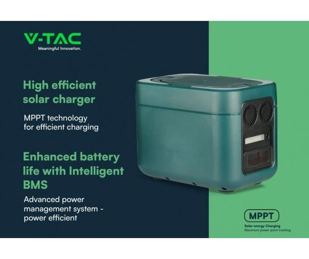 V-tac 1000W nešiojama elektros stotelė, 46,9Ah /22,4V, su apsauga nuo trumpojo jungimo, perkrovos ir perkaitimo