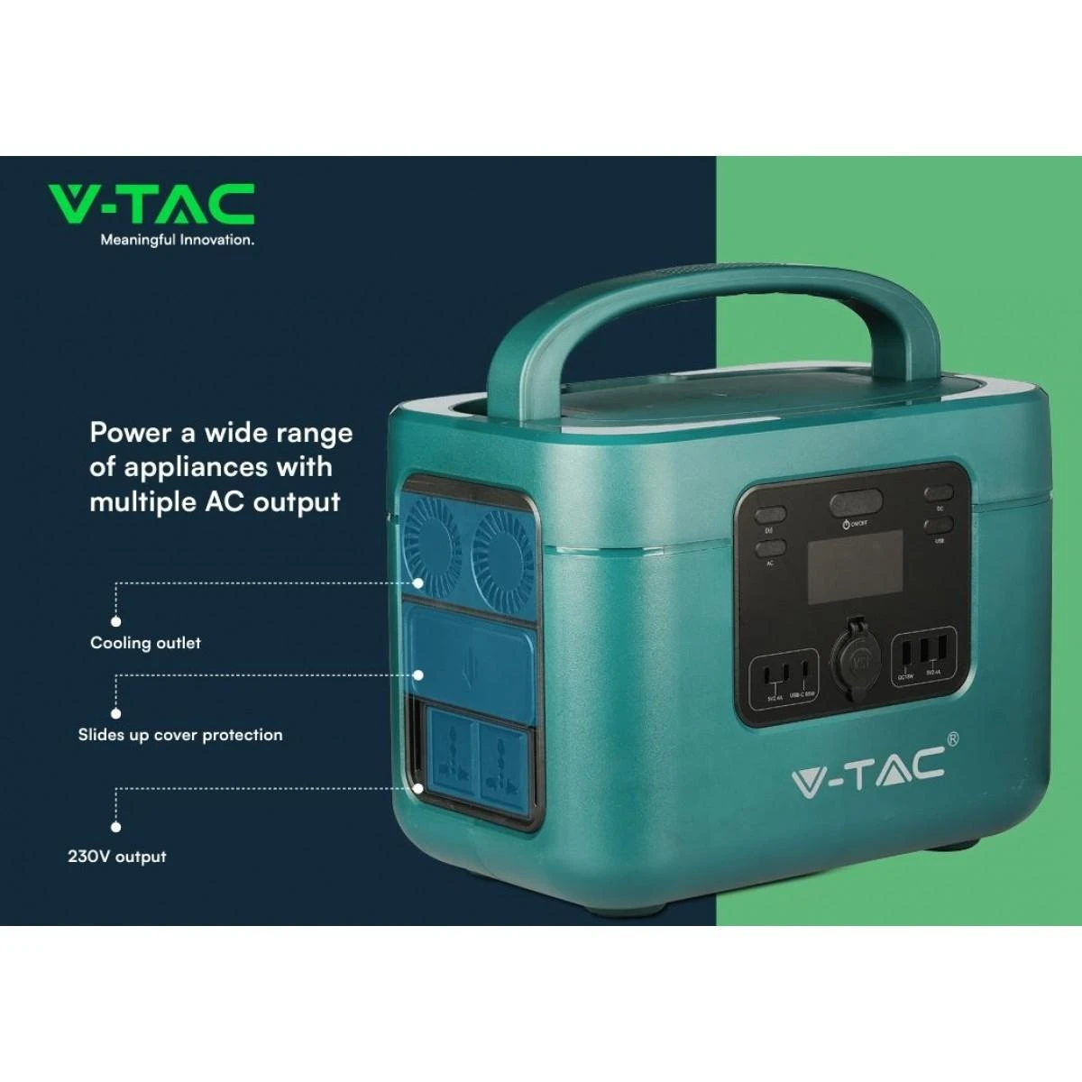 V-tac 1000W nešiojama elektros stotelė, 46,9Ah /22,4V, su apsauga nuo trumpojo jungimo, perkrovos ir perkaitimo