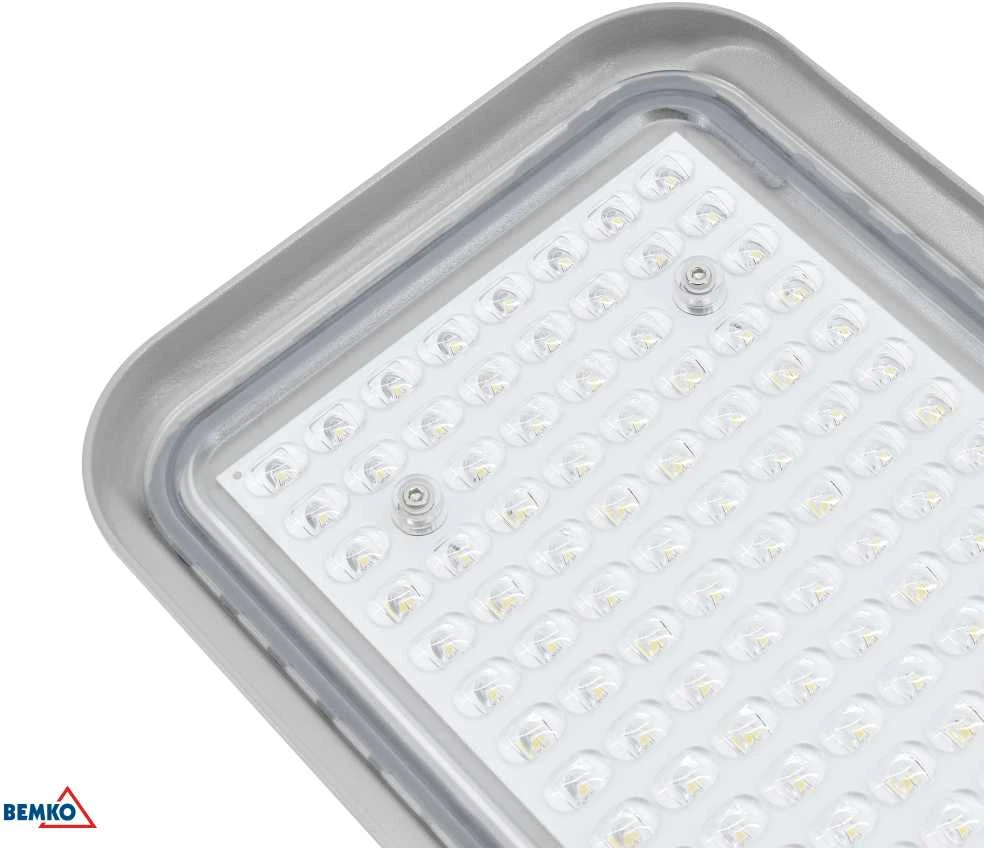 Bemko 100W LED gatvės šviestuvas su šviesos jutikliu JAZMIN, šviesiai pilkas, 4000K, IP65, 140°x70°