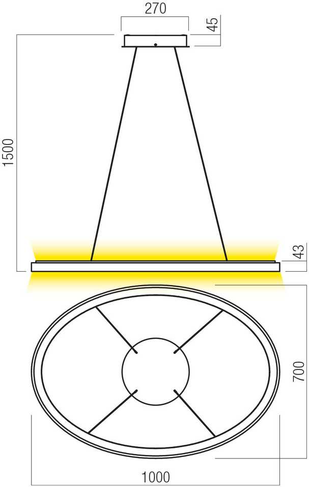 100W LED pakabinamas šviestuvas NOBU, matinės aukso sp., 3000/4000K, dimeriuojamas, 01-3816