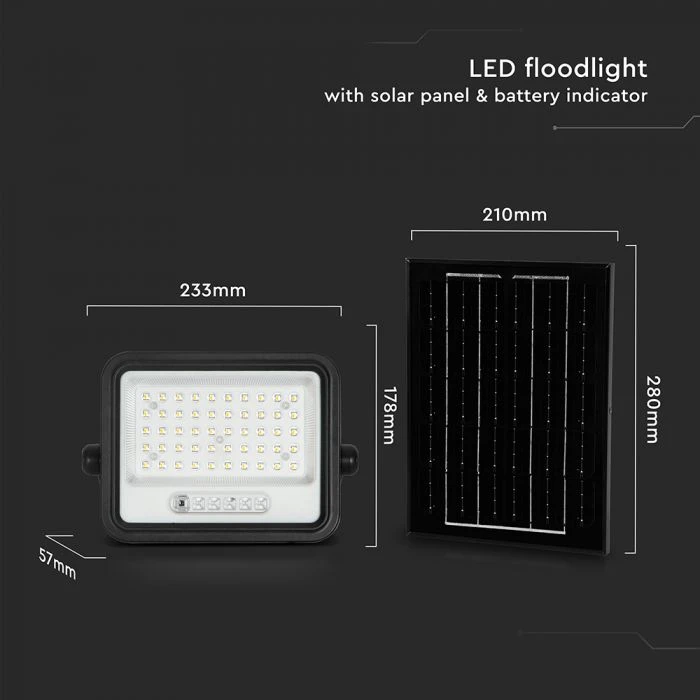 100W LED prožektorius su saulės baterija, juodas, 2000-8000K, dimeriuojamas