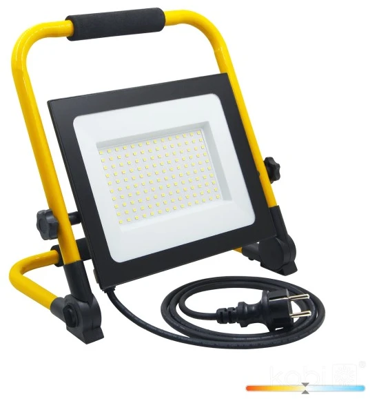 100W LED prožektorius su stovu TIGRA, juodos/geltonos sp., 4000K, IP54