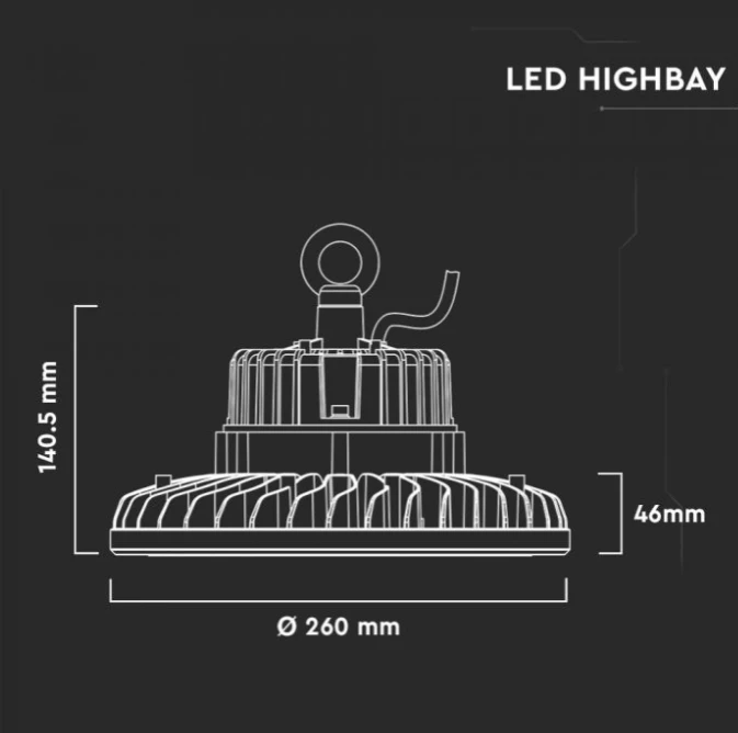 Samsung 100W LED sandėlio šviestuvas V-TAC, 5000K, IP65, dimeriuojamas, juodas