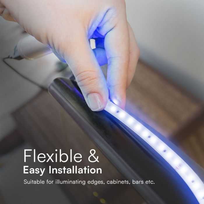 V-tac 10,5W/m LED juosta, 220V, mėlyna šviesos sp., IP65, 10m ritė