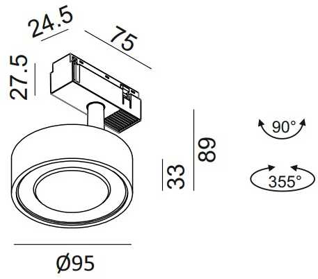 10,8W LED šviestuvas SOL į magnetinę sistemą IN_LINE, juodas, 3000K, 48V, 38°