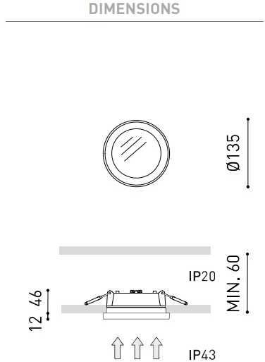 10W įleidžiamas šviestuvas STRAM, baltas, 4000K, 87°, DALI, IP43, su maitinimo šaltiniu