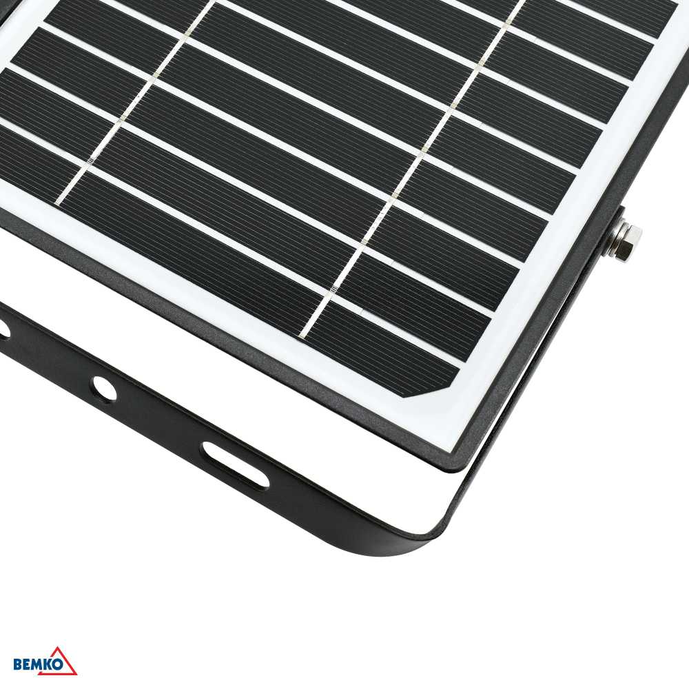 Bemko 10W LED įkraunamas prožektorius su saulės baterija ir judesio davikliu, juodas, 4000K, IP65