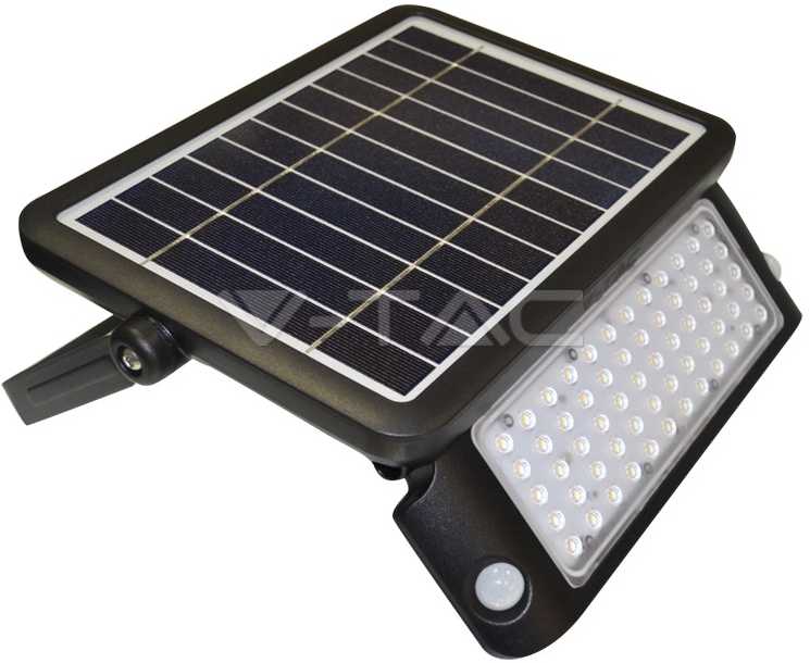 10W LED lauko šviestuvas V-TAC, su saulės baterija, juodas, 4000K (natūraliai balta)