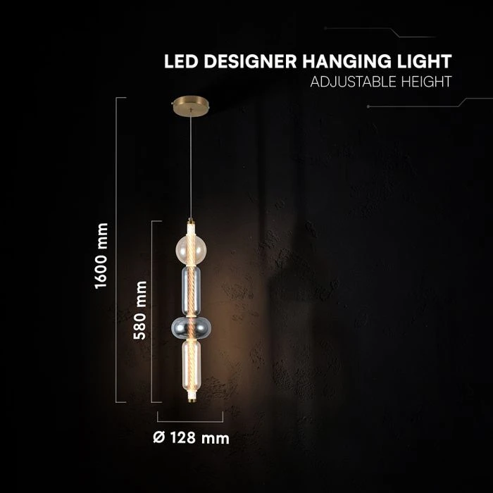 10W LED pakabinamas šviestuvas, gintaro/dūmų/žalvario sp., 3000K