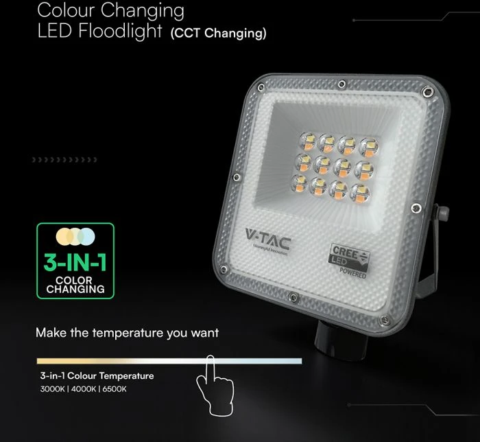 Auriq 10W LED prožektorius, juodas, 3000/4000/6500K, CREE LED chip