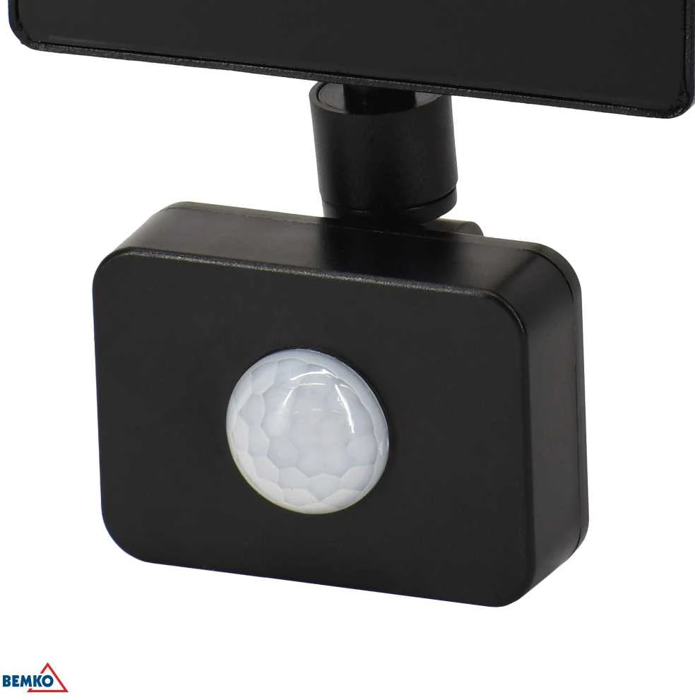Bemko 10W LED prožektorius su judesio davikliu KASTEL, juodas, 4000K, IP65, 120°
