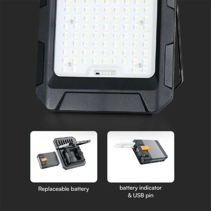 V-tac 10W LED prožektorius su saulės baterija, juodas, 4000K