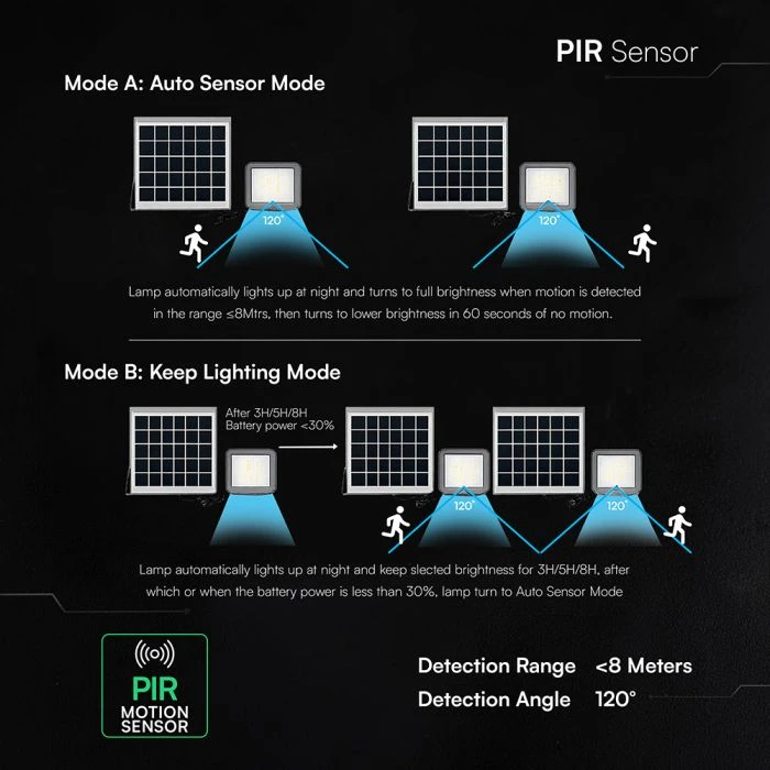 10W LED prožektorius su saulės baterija ir judesio davikliu, pilkas, 6000K