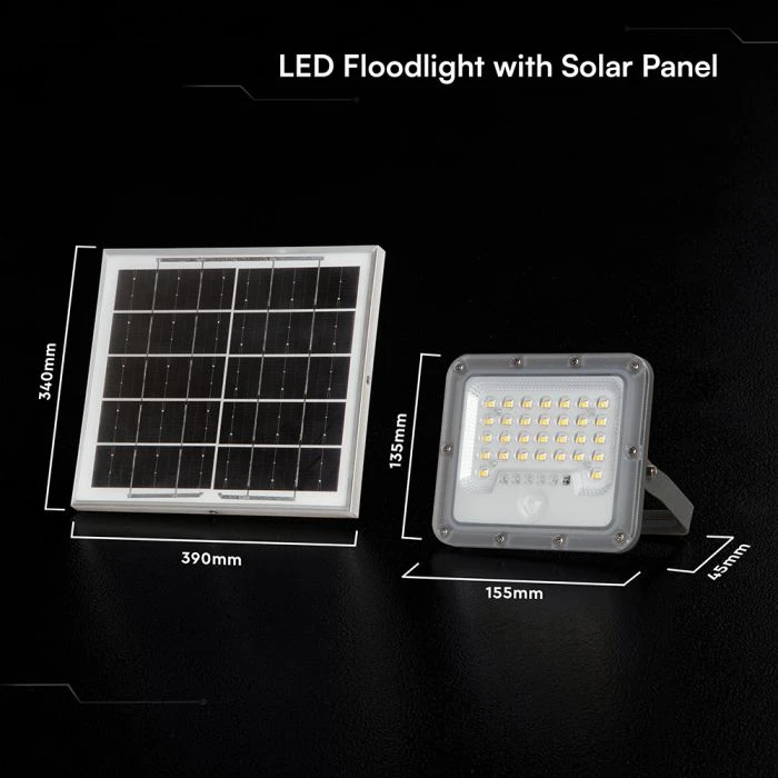 10W LED prožektorius su saulės baterija ir judesio davikliu, pilkas, 6000K