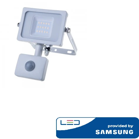 10W LED prožektorius V-TAC, 4000K (dienos šviesa), su judesio davikliu, baltu korpusu, SAMSUNG LED chip
