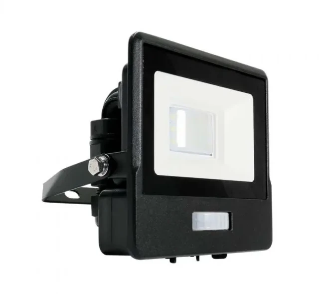 Samsung 10W LED prožektorius V-TAC, juodu korpusu, 3000K, su judesio davikliu
