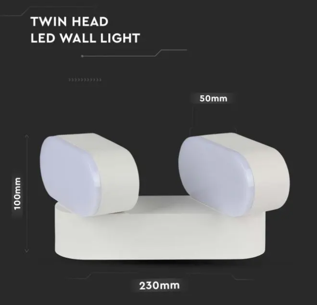 Sieninis šviestuvas V-tac 10W LED sieninis pakreipiamas šviestuvas, baltu korpusu, 3000K, IP65