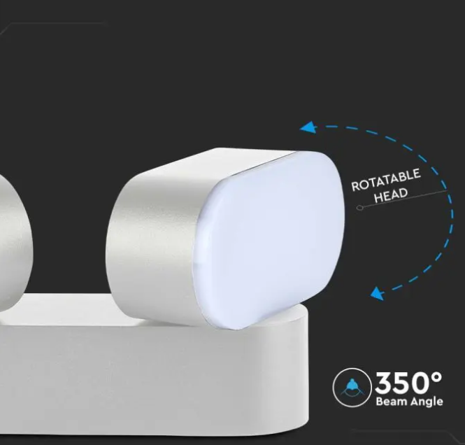 Sieninis šviestuvas V-tac 10W LED sieninis pakreipiamas šviestuvas, baltu korpusu, 3000K, IP65