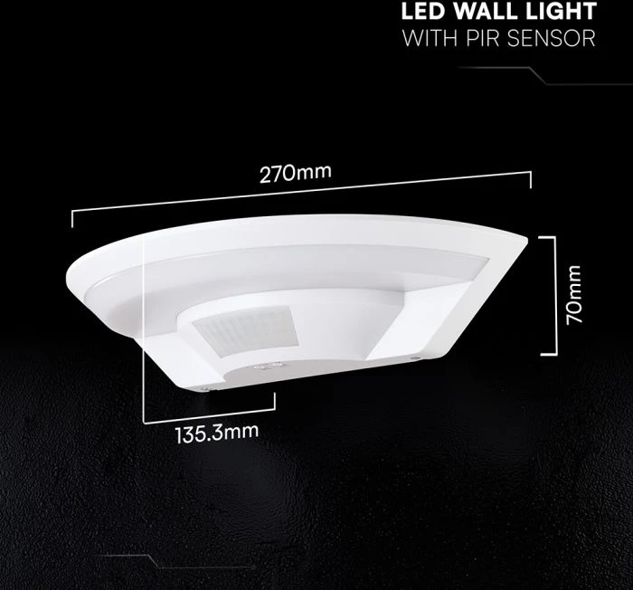 Lubinis šviestuvas 10W LED sieninis šviestuvas su PIR judesio davikliu, baltas, 4000K, IP54, CREE LED chip