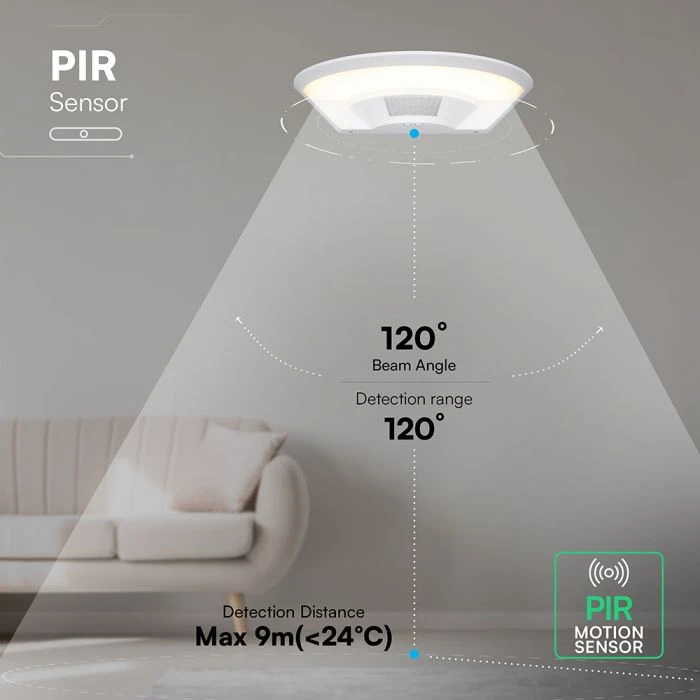 Lubinis šviestuvas 10W LED sieninis šviestuvas su PIR judesio davikliu, baltas, 4000K, IP54, CREE LED chip