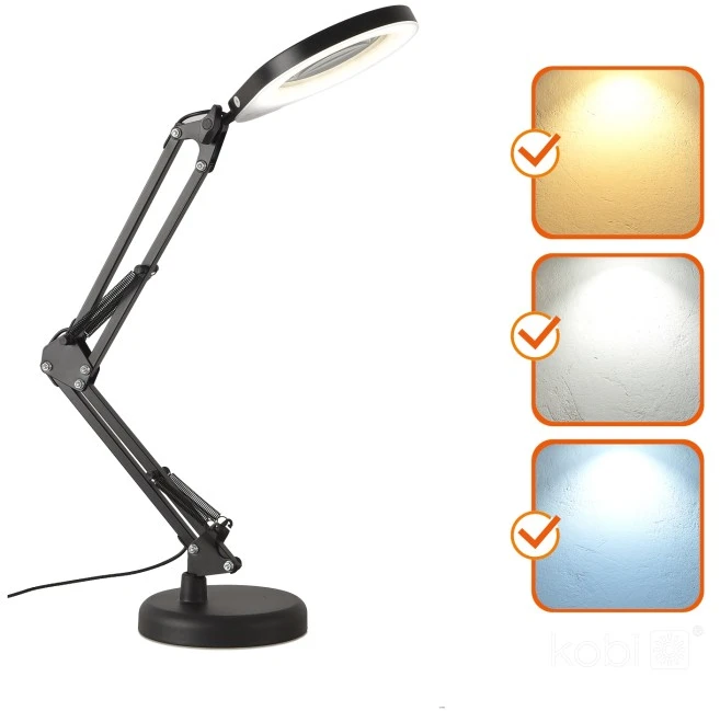 10W LED stalo šviestuvas AURIQ LOUPE, juodas, 3000/4000/6500K, dimeriuojamas