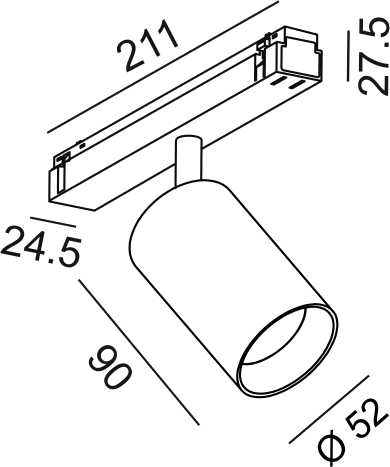 10W LED šviestuvas TUB M NB į magnetinę sistemą IN_LINE, juodas, 3000K, 6°, DALI