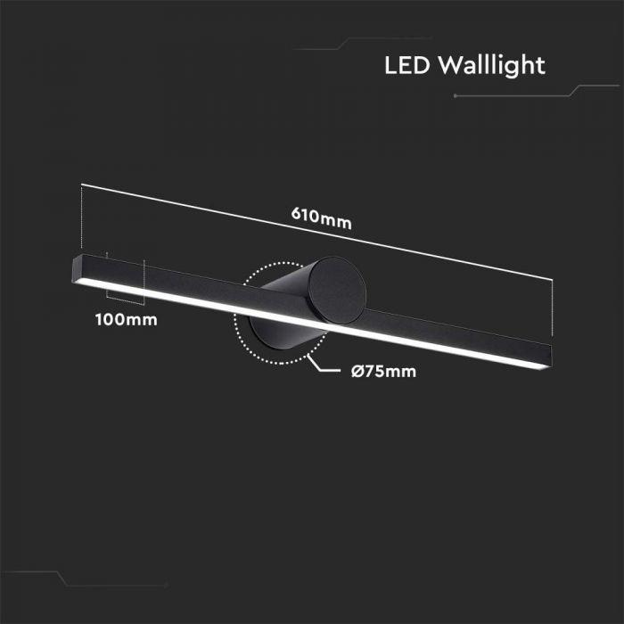Sieninis šviestuvas V-tac 10W LED veidrodžio šviestuvas, juodas, 3000K, IP65