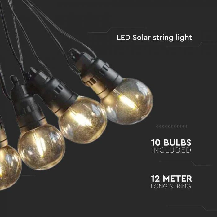 V-tac 10x0,5W LED lempučių girlianda, 3000K, 12m, su saulės baterija ir nuotolio valdymo pulteliu