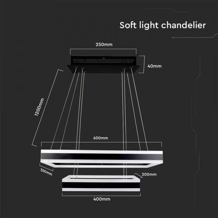 V-tac 113W LED pakabinamas šviestuvas, juodas, 3000K, dimeriuojamas