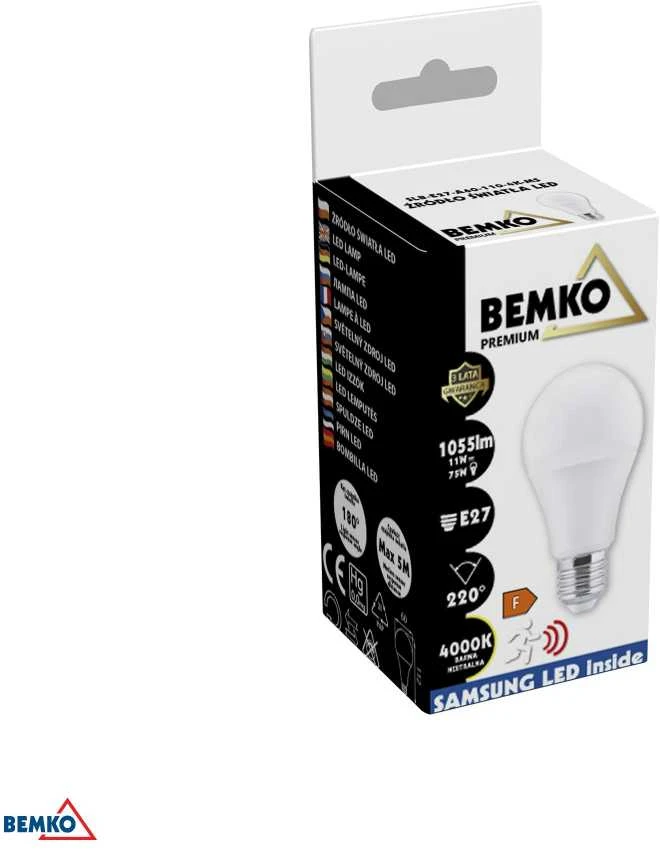 Bemko 11W LED lemputė, E27, 4000K, 220°, su šviesos jutikliu