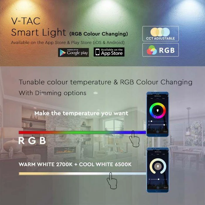 V-tac 11W LED lemputė, E27, suderinama su AMAZON ALEXA ir GOOGLE HOME, 2700-6500K/RGB