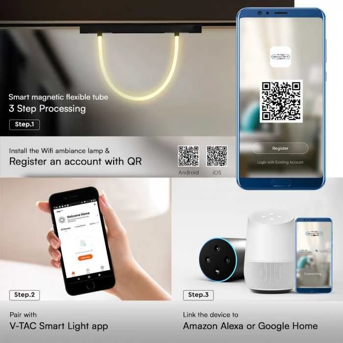 V-tac 11W LED SMART šviestuvas į magnetinius bėgelius, 48V, juodas, 3000-6500K