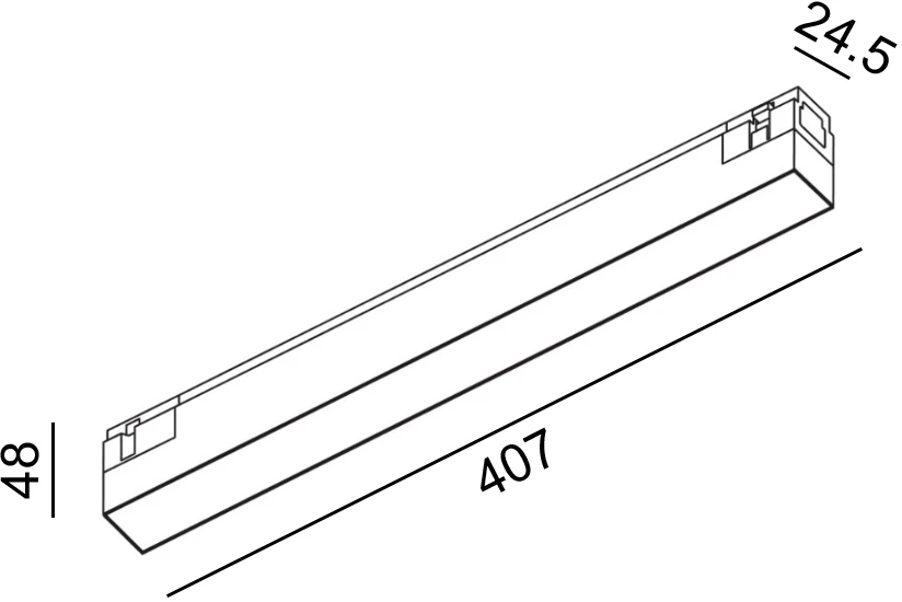 11W LED šviestuvas LINEA 407 į magnetinę sistemą IN_LINE, juodu korpusu, 3000K, 48V, 110°, DALI