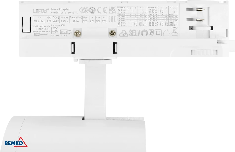 Bemko 12-40W LED akcentinis šviestuvas į 3 fazių bėgelį VASKO, baltas, 3000K