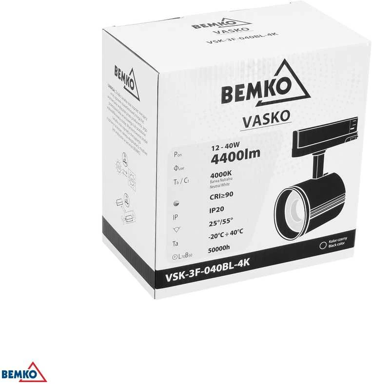 Bemko 12-40W LED akcentinis šviestuvas į 3 fazių bėgelį VASKO, juodas, 4000K