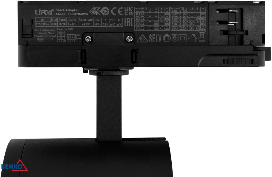 Bemko 12-40W LED akcentinis šviestuvas į 3 fazių bėgelį VASKO, juodas, 3000K