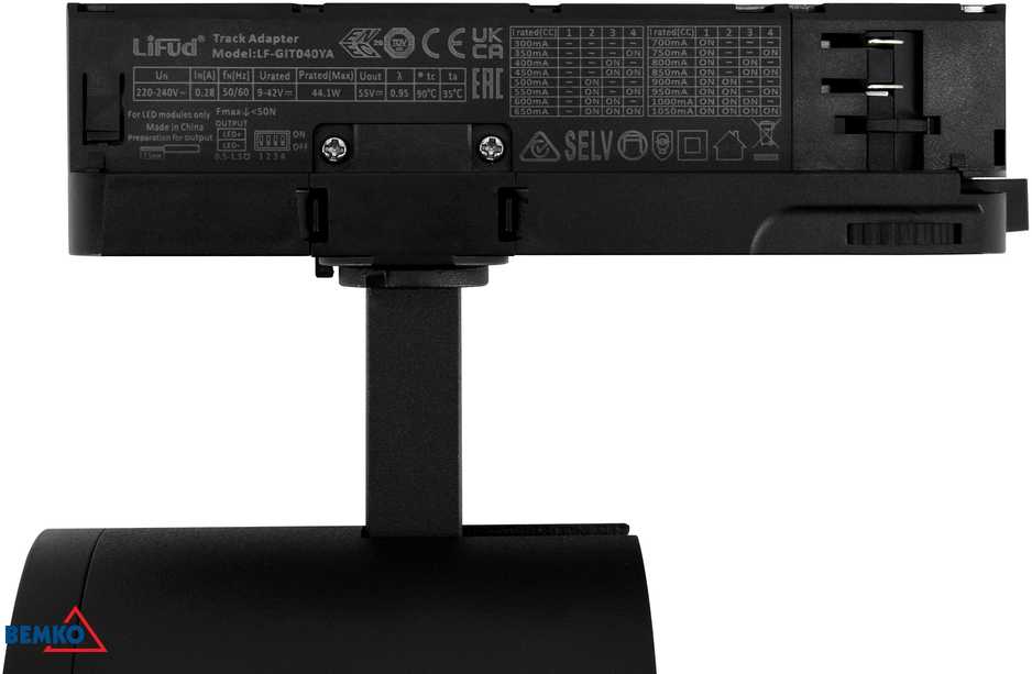 Bemko 12-40W LED akcentinis šviestuvas į 3 fazių bėgelį VASKO, juodas, 3000K