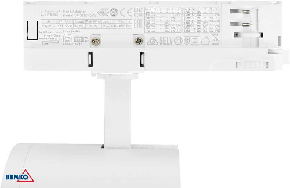 Bemko 12-40W LED akcentinis šviestuvas į 3 fazių bėgelį VASKO, baltas, 3000K
