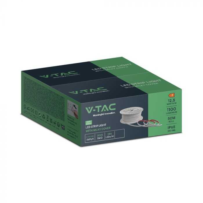 V-tac 12,5W/m LED juosta, 220V, 3000K, IP65, 50m ritė