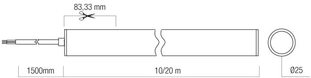 12,5W/m LED šviečiantis kabelis XLOOP 25MM, 3000K, 336LED/m, 48V, IP65, 10 metrų ritė