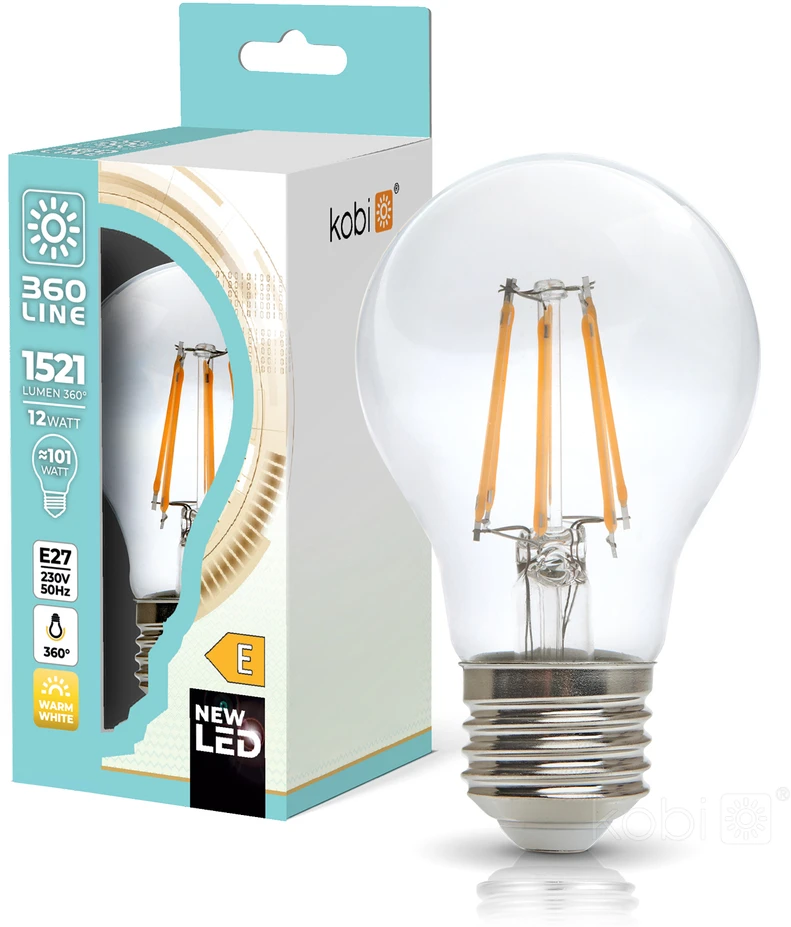 12W LED lemputė FGS, E27, skaidri, 3000K, 360°