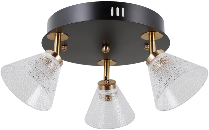 Lubinis šviestuvas 12W LED paviršinis šviestuvas ORELLA, juodos/aukso sp./skaidrus, 3000K