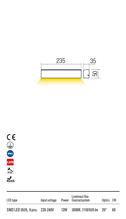 Sieninis šviestuvas 12W LED sieninis lauko šviestuvas OMNIA, rudas, 3000K, IP54, 90395