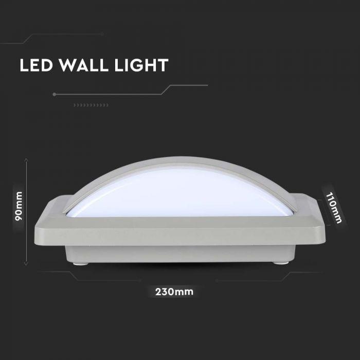 V-tac 12W LED sieninis šviestuvas, pilku korpusu, 3000K, IP65