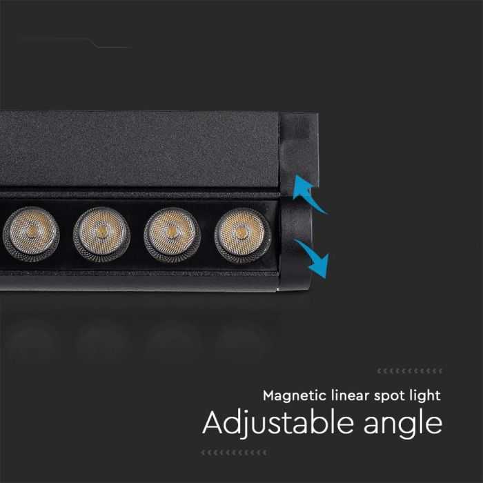 V-tac 12W LED šviestuvas į magnetinius bėgelius, juodas, 6400K, pakreipiamas