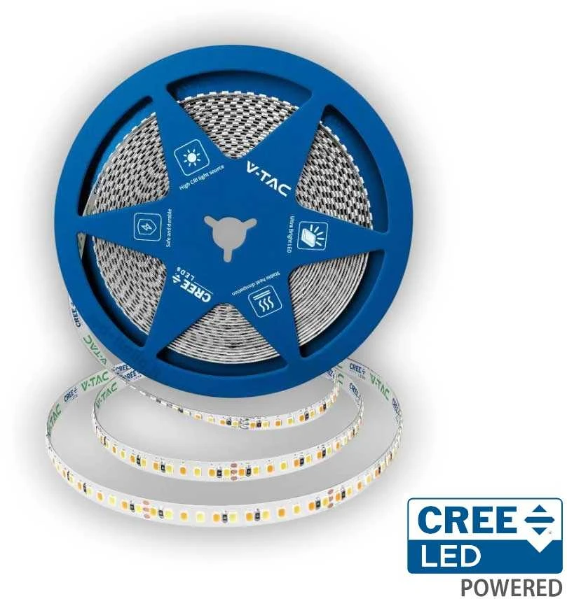 V-tac 12W/m LED juosta, 168LED/m, 24V, 4000K, IP20, CREE LED chip, 10 metrų ritė